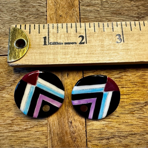 Southwestern Inspired Vintage Handcrafted Geometric Design Post Earrings - Picture 3 of 6